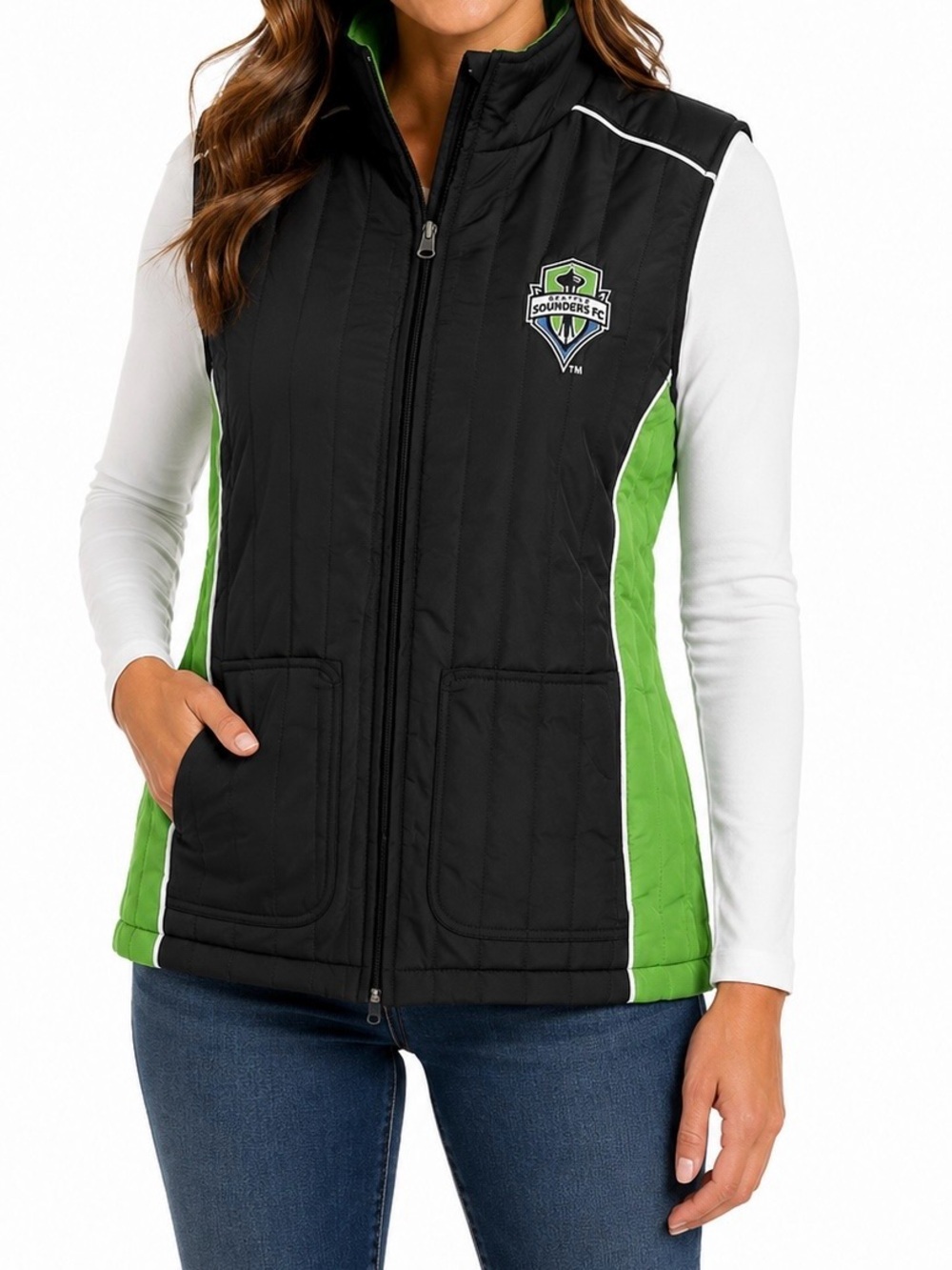 Gill Sports Carl Banks Seattle Sounders FC Puffer Vest Medium Black Green